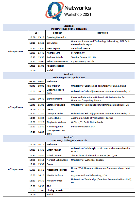 Networks event schedule